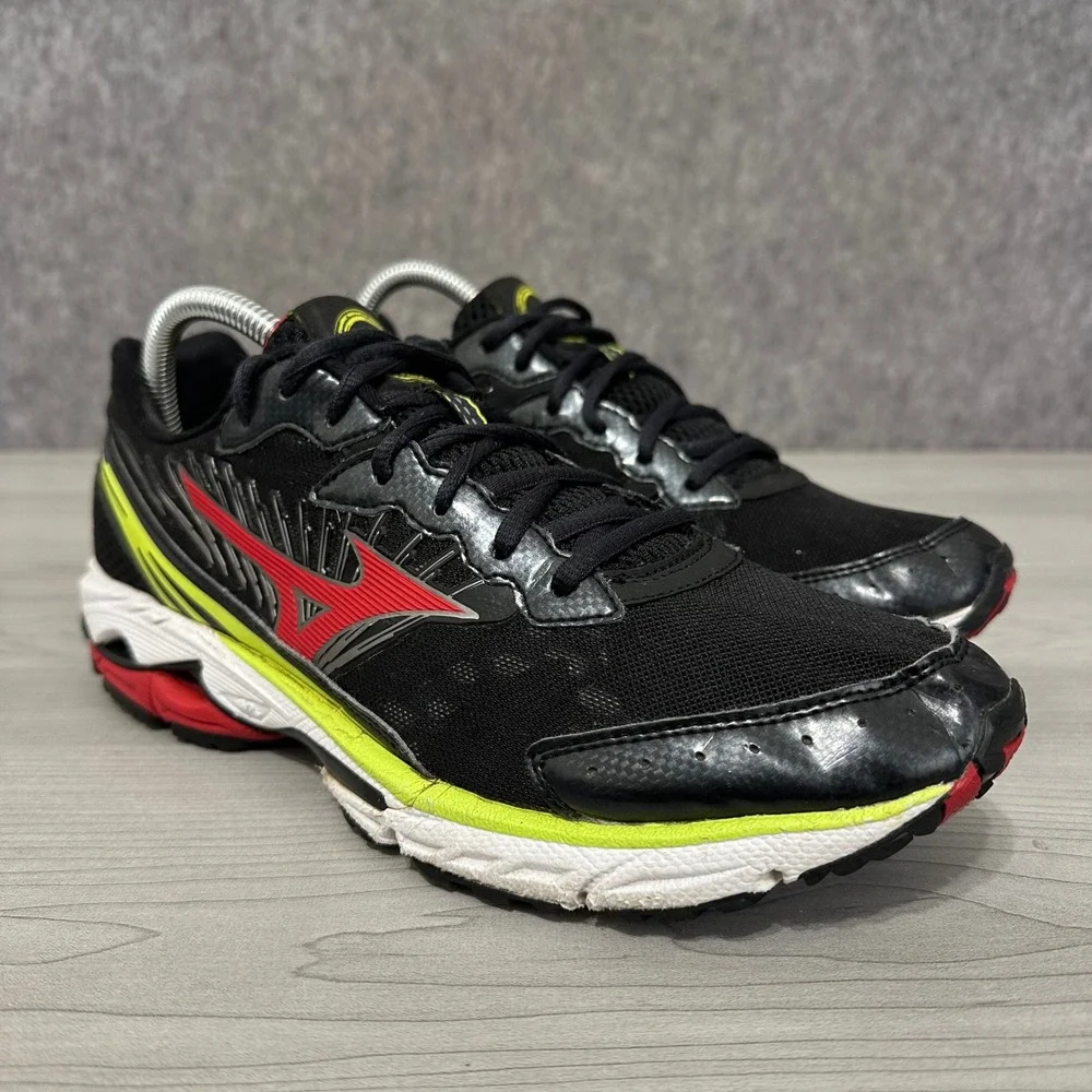 Mizuno Wave Rider 16 Running Shoes Mens 8.5‎ Black Red Yellow Athletic Sneakers